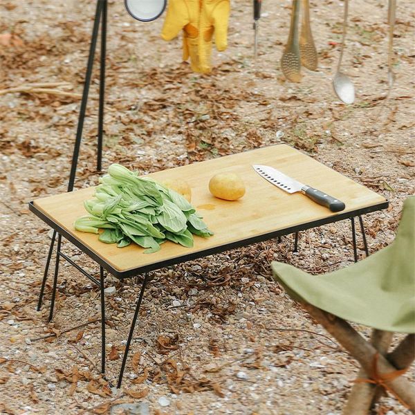 

60x35x25cm folding iron table protable multifunctional net anti-scalding with bamboo board bbq outdoor camping picnic wood table