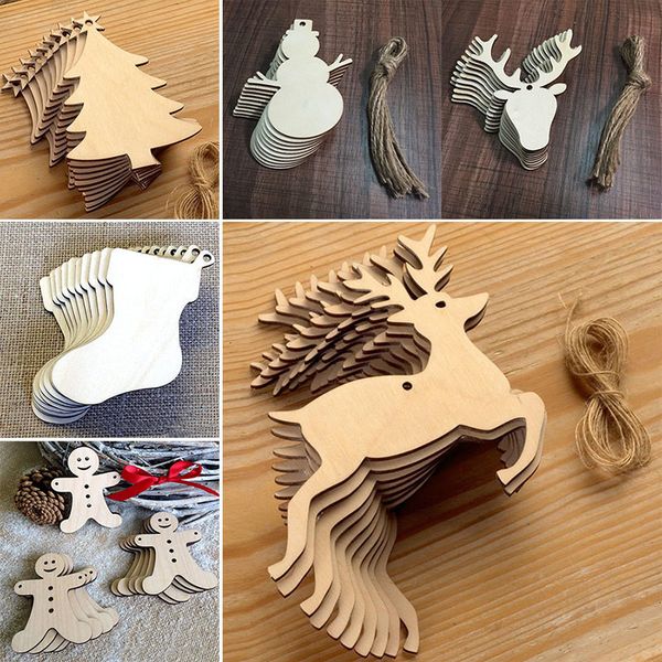 

deer snowman pcs/lot 10 chip ornaments factory0u79wood tree socks hanging pendant christmas decoration xmas gift crafts