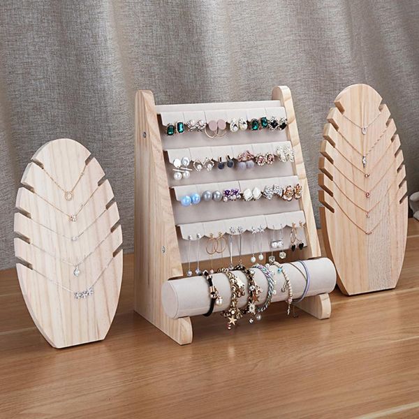 

wood earring display stand earrings holder showcase t-bar bracelet holder, Pink;blue
