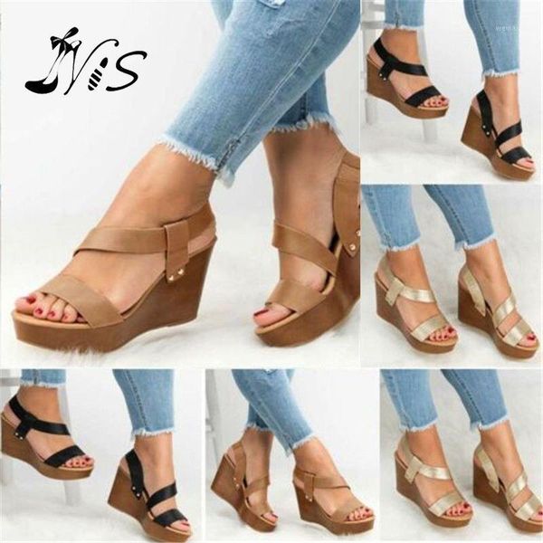 

nis summer women's wedge sandals ankle strap gold slingback shoes women platform wedges ladies female plus size casual shoes1, Black