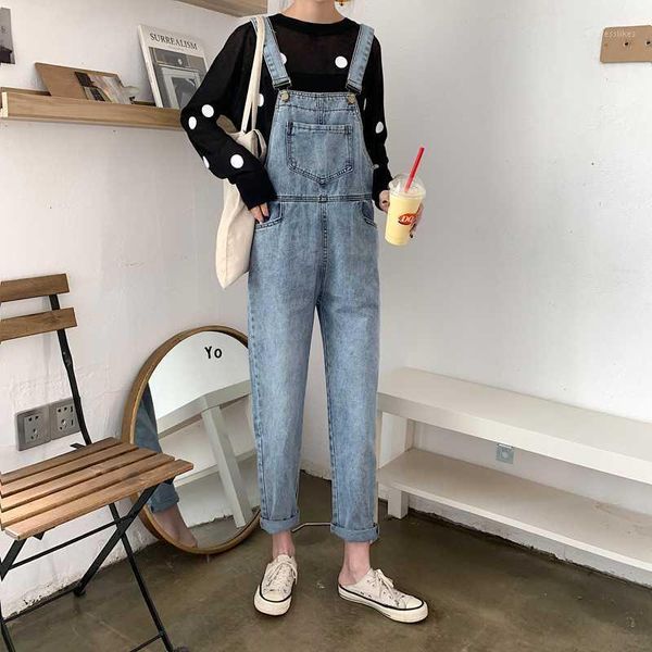 

women's jeans 2021 style by age cowboy suspender pants loose-fit slimming capri onesie1, Blue