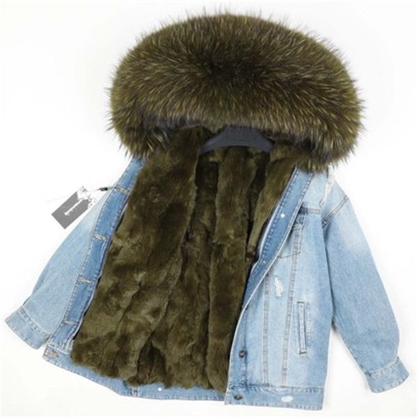 

winter 2021 new rabbit skin stuffed fashion jacket loose fox fur detachable lining women's warm coat 2k01, Black