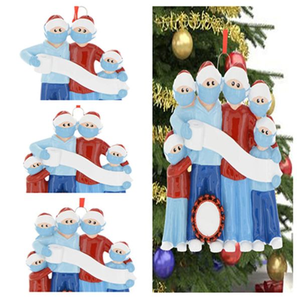 

quarantine family of 3/4/5/6 christmas ornament with face mask resin santa claus xmas tree pendant party decorations toys gifts gwb18641ojm
