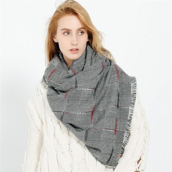 

women's thousand bird scarf fashion autumn winter monsoon small lattice tassel imitation cashmere scarf, Blue;gray