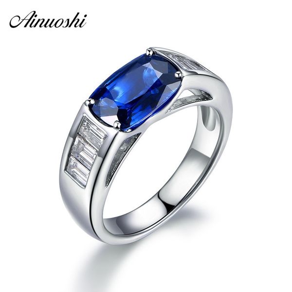 

ainuoshi big 4 carats cushion cut blue sona rings 925 sterling silver women rings wedding engagement anniversary rings jewelry y200107, Slivery;golden