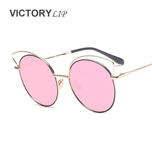 

sunglasses victorylip cat eye metal frame cateye brand designer mirror round circle lens women sun glasses lady eyewear female, White;black