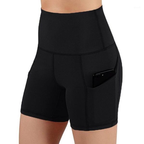 

yoga outfits shorts +pocket sports women's high waist abdomen control training running fitness short pants for women1, White;red