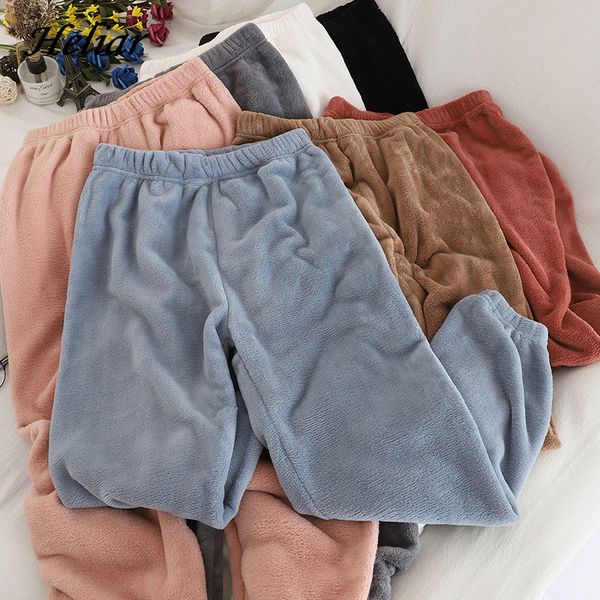 

women velvet pants elastic waist outerwear pajama warm pants crop pants cashmere trousers for women 2020 autumn winter, Black;white