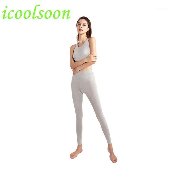 

icoolsoon sports tight yoga beauty back belt stiletto vest short-sleeved suit leggings gym set women fitness clothing 2 piece1, White;red