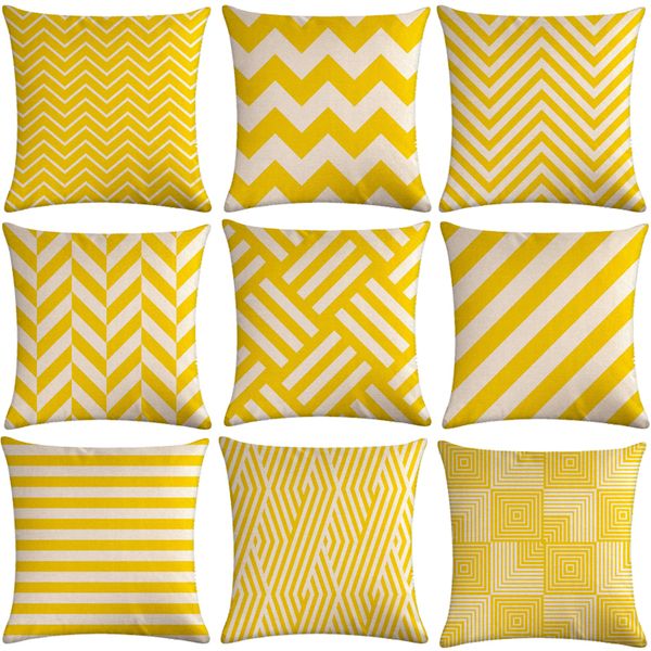 

yellow geometric sofa decorative cotton linen cushion cover pillowcase 45*45 throw pillow home decor pillowcover 40609