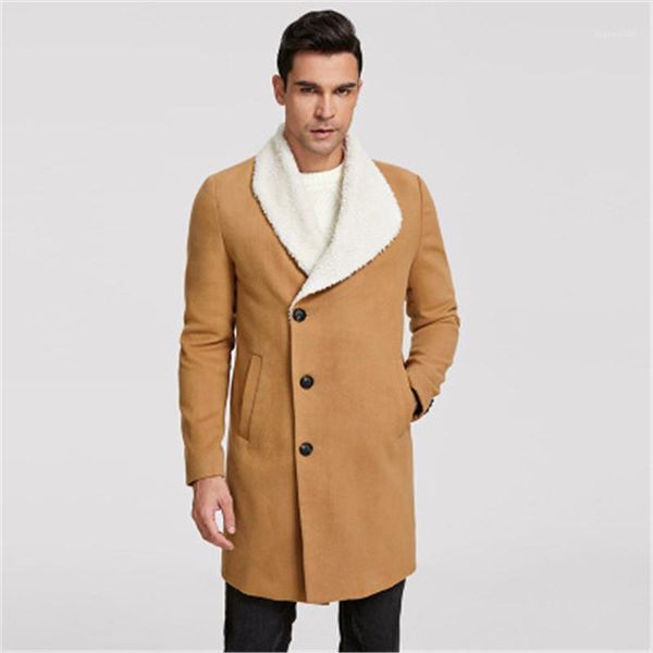

sleeve lapel trench coat designer male casual mid-length slim outerwear man bubble fleece jackets fashion trend single breasted fleece long, Black