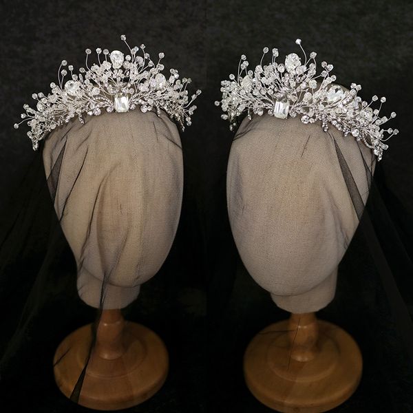 

lpearl with super crystal inlaid shiny handmade diamond princess queen's crown bridal headdress wedding dress accessories m, Silver