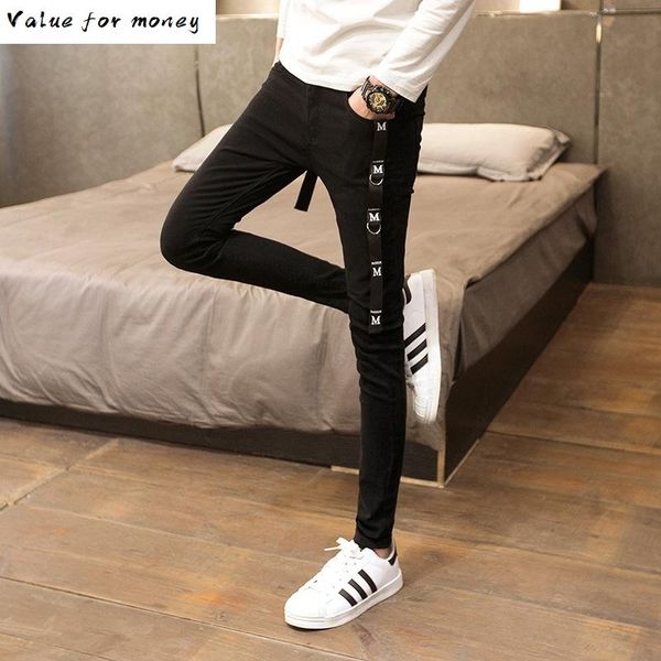 

корейский джинсы тощий мужчины моды 2020 весна тонкий fit plain мужские джинсы повседневный простой все match streetwear джинсовые штаны муж, Blue