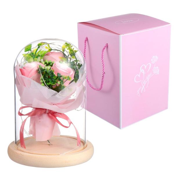 

1pc valentine's day gift glass cover led light preserved rose (assorted color )