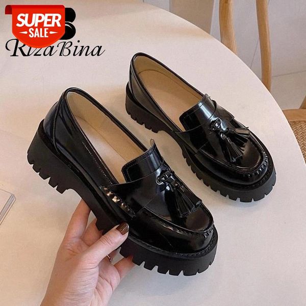 

rizabina size 33-40 women real leather flats slip on round toe tassel shoes solid color loafers fashion footwear #gk8r