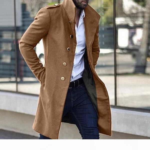 

2020 vintage men's long overcoat autumn solid color rtro long trench jacket coat male single breasted business outwear, Tan;black