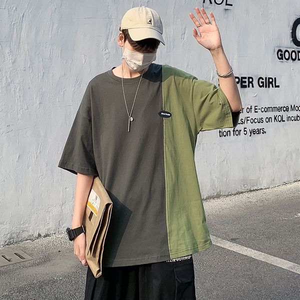 

visl7 2020 men's trendy short-sleeved summer new base korean style trendy color matching upper shirtt-shirt shirt sleeve half clothes t, Blue