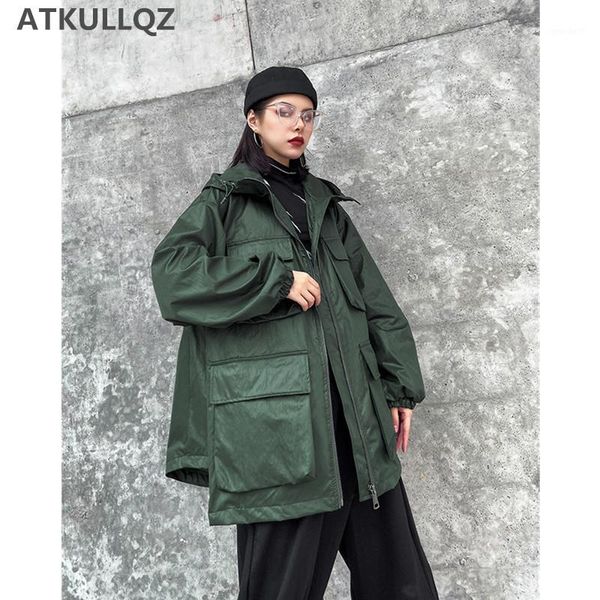 

women's trench coats overalls retro 2021 spring autumn size harajuku style large pocket baseball uniform female ins tide short coat1, Tan;black