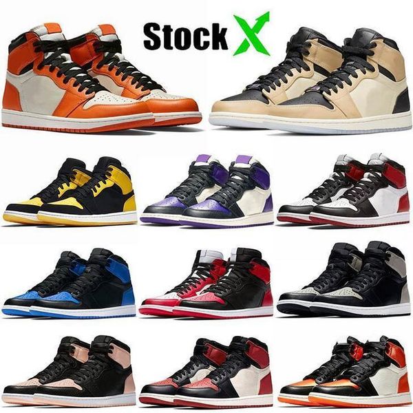 

1s 2020 1 women jumpman men basketball shoes premium shattered cout putple game royal blue mens trainers sport sneakers, Black