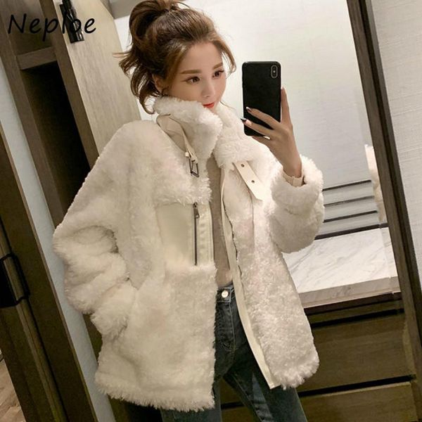 

neploe solid color double pockets zip women jacket 2021 autumn winter new warm all-match coat stand collar loose casual, Black;brown