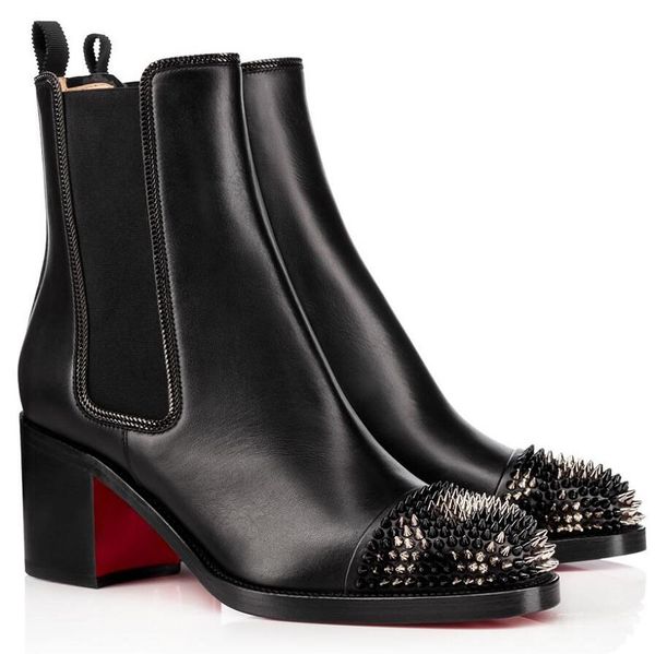 

original box] popular winter fashion knight boots otaboo brands women red bottom ankle boots studs spikes combat booty, Black