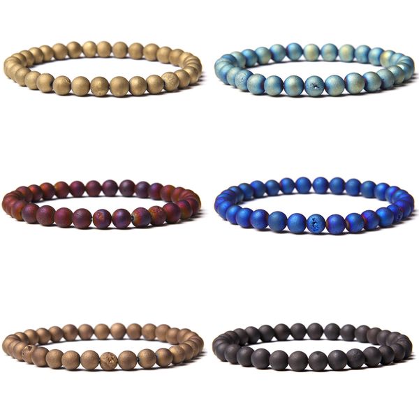 

chakra druzy agat bracelets couple jewelry fashion natural 6 mm stone beads bracelet men black handmade elastic pulsera gifts