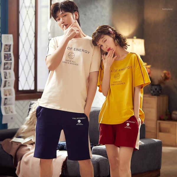 

summer short pyjamas cotton couple pajamas set women loungewear lover pyjama femme men's sleepwear casual home clothing 3xl1, Black;red