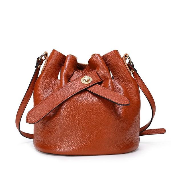 

solid color women genuine leather mini bucket handbags female shoulder crossbody bags women's small bag
