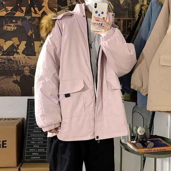 

2020 winter korean down jacket masculinity big collar thickened warm couple hooded frock, Black
