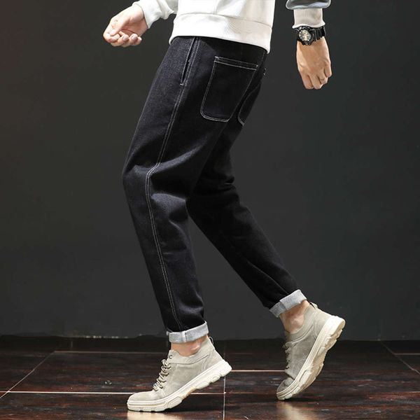 

2020 autumn new black fashion loose and versatile jeans small straight leg men's long pants youth, Blue