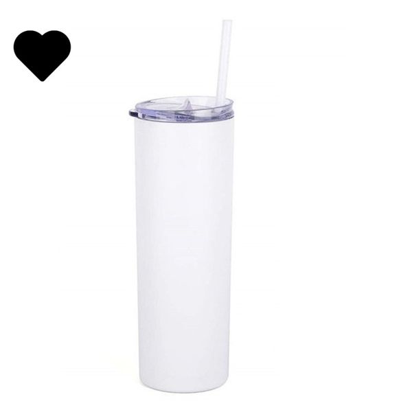 

20oz 600ml sublimation blank cups white straight skinny tumbler stainless steel thermos mug plastic straw car lid hold g2