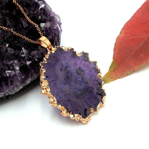 

fashion natural rock druzy stone pendant necklaces for women gold color geometric irregular necklaces jewelry drop shipping, Silver