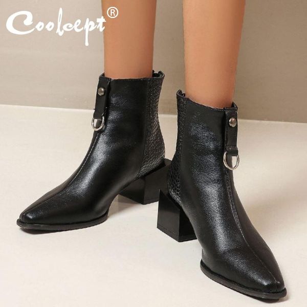 

coolcept women ankle boots serpentine thick heel winter shoes woman fashion short boot office lady footwear size 34-43, Black
