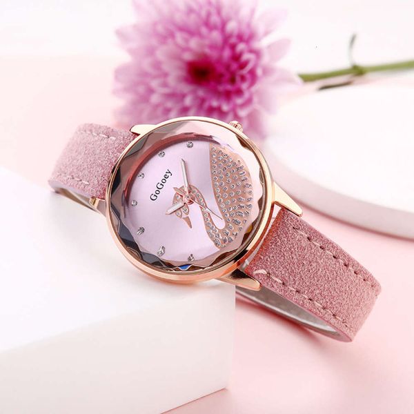 

swan diamond dial fashion women's gogoey watch frosted belt schoolgirl watch, Slivery;brown