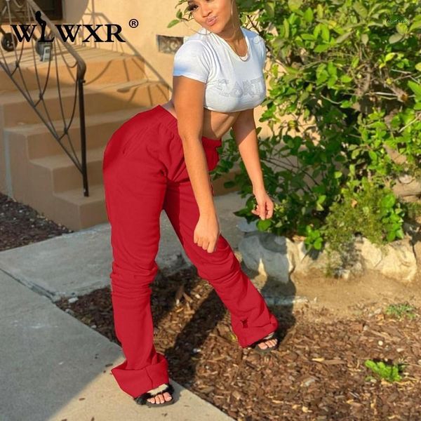 

women's pants & capris wlwxr high waist stacked sweatpants women baggy trousers solid soft track ladies streetwear fall winter flare fe, Black;white