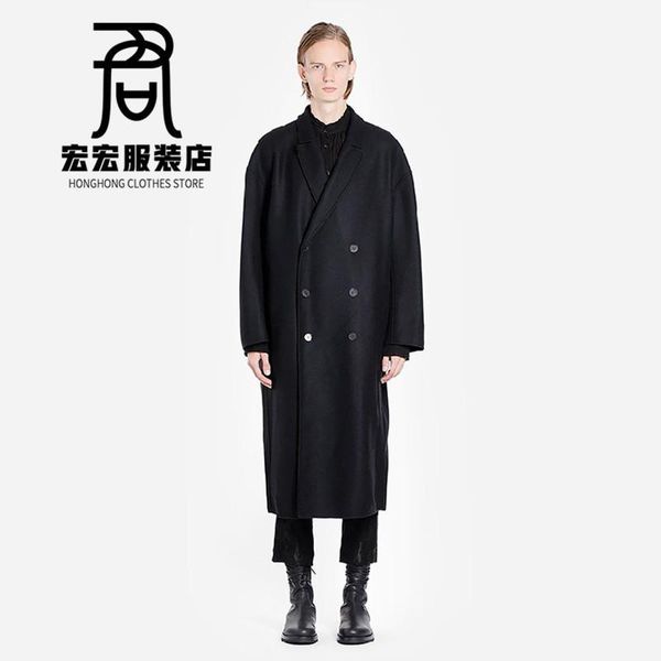 

the new dark men's winter long, loose-fitting woollen coat, double-breasted and off-shoulder, is oversized [m-6xl]1, Black