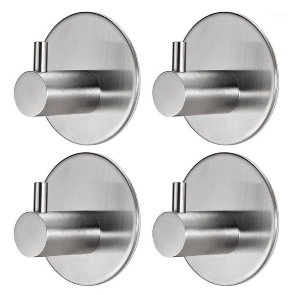 Ganchos trilhos 4pcs à prova de ferrugem chaves de aço inoxidável roupas de parede cabides de chapéu de cozinha saco de gancho auto adesivo de toalhas redonda banheiro1