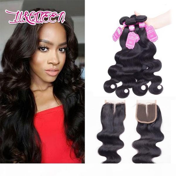

indian hair weaves with closure body wave bundles 4pcs with 1 lace closure human hair extensions unprocessed natural black, Black;brown