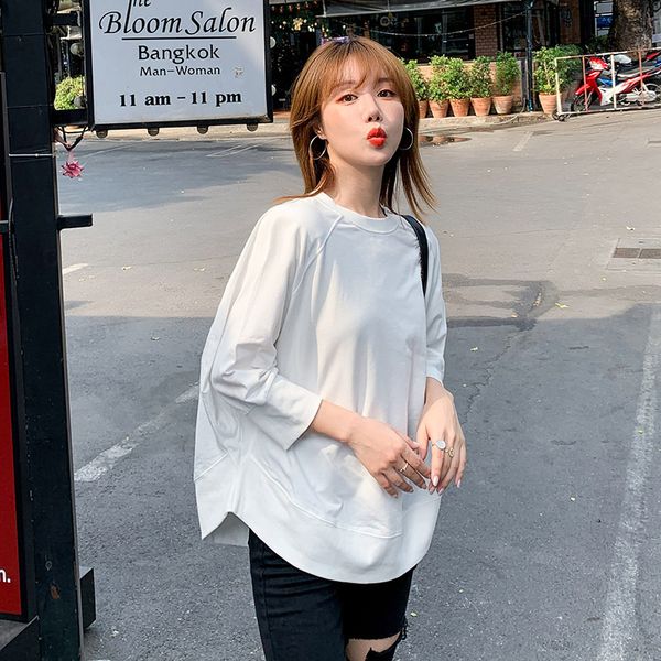 

spring summer 2020 korean new casual loose bat medium length 7 / 4 sleeve thin sweater t-shirt for women fashion