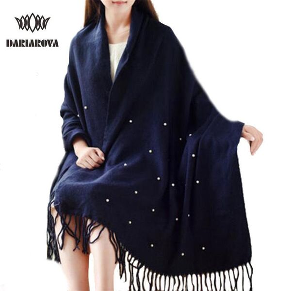 

scarves winter spring fashion wool scarf women 2021 solid thick warm knitted pearl decorated ladies scarfs shawls, Blue;gray