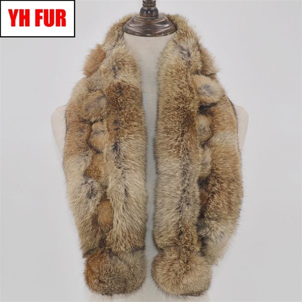 

winter real rabbit fur scarf women natural real rabbit fur ring scarves 2 balls genuine rabbit fur neckerchief y200103, Blue;gray