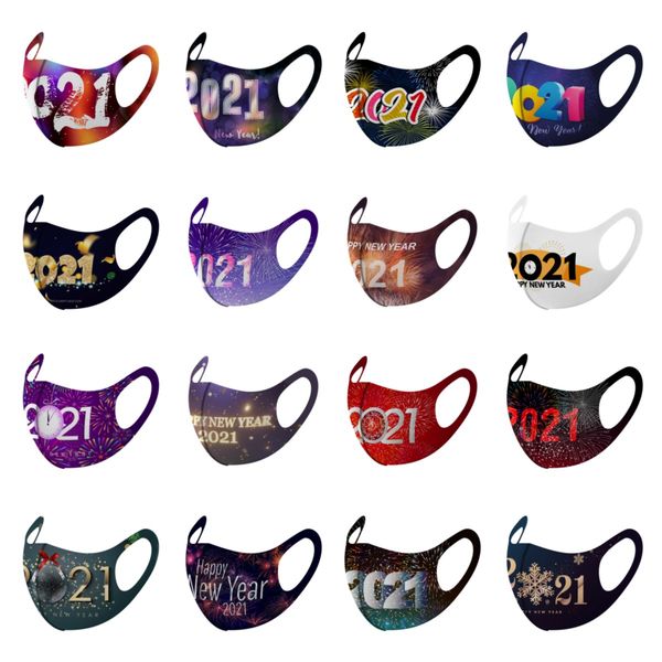 

2021 christmas designer face mask happy new year letters printed mask women mens facemask masque party decorations reusable e110902