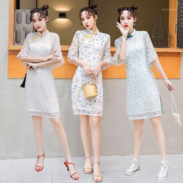 

ethnic clothing lace chinese traditional style cheongsam elegant women' s handmade button dress mandarin collar short size s-xxl1, Red