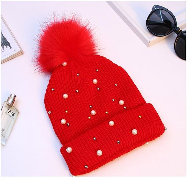 

dankeyisi women's autumn and winter hats female warm rhinestone faux fur pom beanies knitted fashion skullies lady hats qylfkl