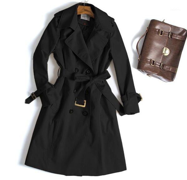 

s-6xl / spring women new fashion over the knee and long section large size single-breasted large size windbreaker1, Tan;black