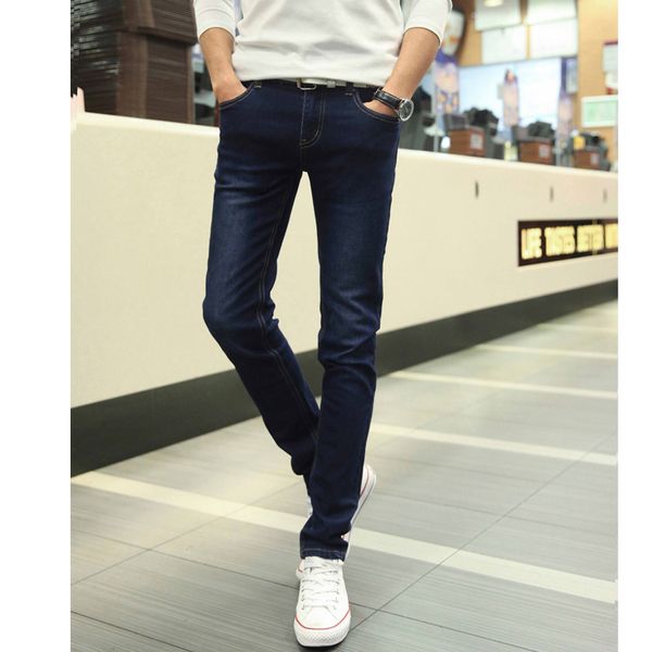 

dark blue jeans trousers han edition cultivate one's morality type bound feet male soil thin leg summer pants men's trousers buff