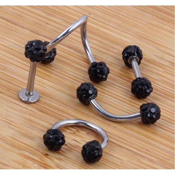 

crystal shabamball ball lip nose ear tragus septum ring twist belly bar ear bone eyebrow cartilage ea sqcggg beauty888, Black