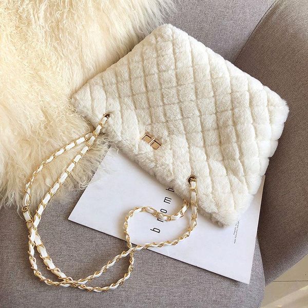 

new female rhombic chain shoulder plush small square bag brand ladies messenger bag fake fur ladies shoulder
