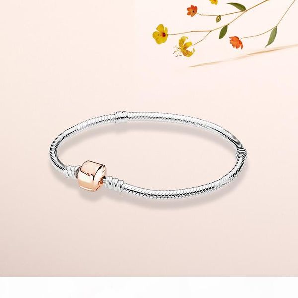 

18k rose gold clasp snake chain bracelet original box for pandora 925 sterling silver charm bracelet for women mens gift jewelry sets, Golden;silver
