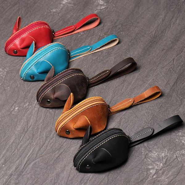 

2020 new cowhide children's coin purse leather mouse cartoon key case multifunctional hand storage bag, White